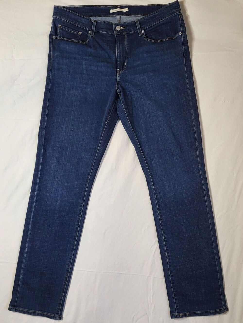 Levi's Classic Straight Dark Blue Denim Jeans Size 14 with Minor Hem Wear